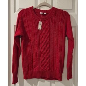 Gap Cable Knit Crewneck Sweater XS Red Marl 100% Cotton NWT 2023 Classic